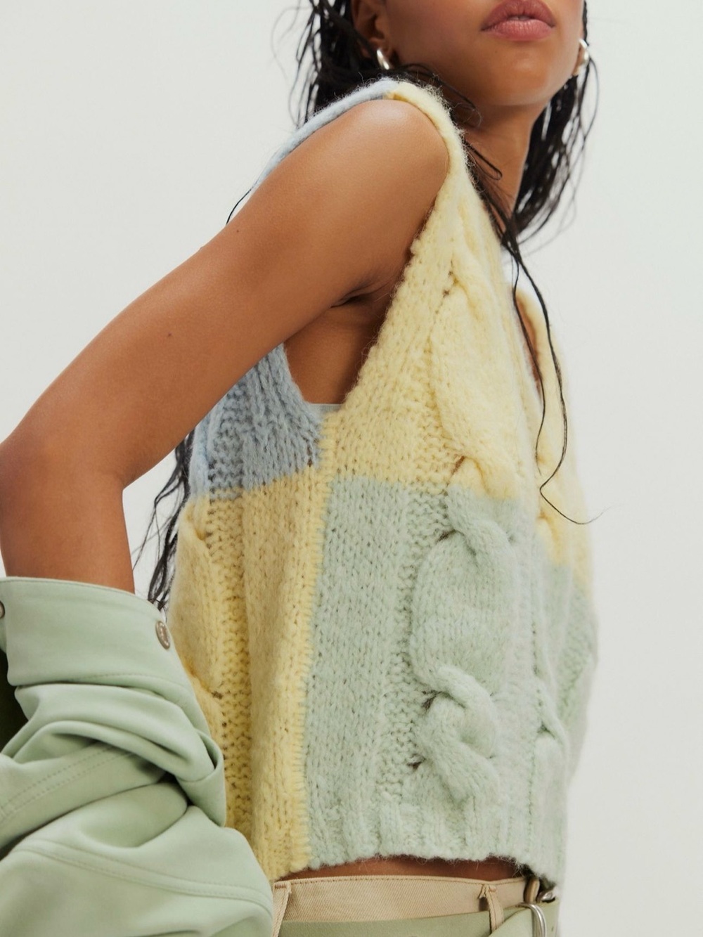 NWT Free People SoftSpun Alpaca/Wool Blend Loose Chunky Knit Boxy Crop Vest - Picture 4 of 11
